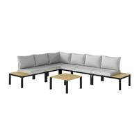 Outsunny Garden Furniture Set, 6 Piece Corner Sofa Set with Loveseat, Coffee Table, Sofa with Integrated Side Table