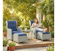 Outsunny Garden Furniture Set, Rattan Reclining Garden Chair Set, Dark Blue - Modular sofa - 5 - PE rattan, aluminium