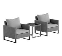 OutSunny Garden Furniture Set Steel, PE Rattan Light Grey Outdoor 3 Pieces