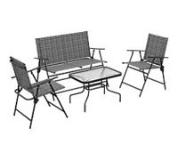 Outsunny Patio Furniture Set, Garden Set w/ Table, Foldable Chairs, a Loveseat - Light Grey - Steel, Tempered Glass, Breathable Mesh Fabric - 108cm x 65cm x 85cm