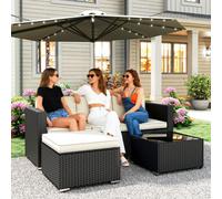Outsunny Garden Furniture Set w/ Padded Cushions Corner Sofa Set, Black - Modular Sofa - 3 - Galvanised Steel, PE Rattan, Polyester