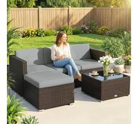 Outsunny Garden Furniture Set w/ Padded Cushions Corner Sofa Set, Light Grey - Modular Sofa - PE Rattan, Polyester, Galvanised Steel - 173 x 66 x 61 cm