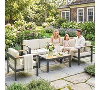OUTSUNNY Garden Furniture Set with L-Shaped Sofa, Armchair & Table in Beige Outsunny Beige