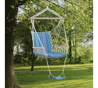 Outsunny Garden Hammock w/ Footrest Armrest Patio Swing Seat Hanging Rope Blue - Blue Stripe - Cotton, Hardwood - 57cm x 47.5cm x 3.5cm