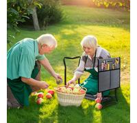 Outsunny Garden Kneeler Foldable Seat Bench EVA Foam Pad with Tool Bag Pouch, Grey