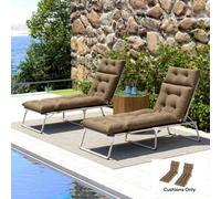 Outsunny Sun Lounger Cushions Only, 190x56x10cm Garden Lounge Chair Cushions Set of 2, UPF20+ 220gsm Fabric, Thick Sunbed Replacement Pads with 6 Ties, Khaki