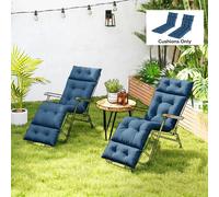 Outsunny Sun Lounger Cushions Only, 190 x 56 x 10 cm Garden Lounge Chair Cushions Set of 2, UPF20+ 220gsm Fabric, Thick Sunbed Replacement Pads with 6 Ties, Navy Blue