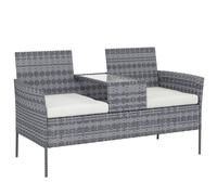 Outsunny Garden Loveseat 2 Seater Rattan Chair for Garden Outddor, with Glass-top Middle Table, Padded Cushions, Grey Aosom UK