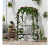 Outsunny Garden Metal Arch Bench Outdoor 2-Seater Chair, Patio Rose Trellis Arbour Pergola for Climbing Plant Vintage Classic Black 115L x 50W x 203H cm Black