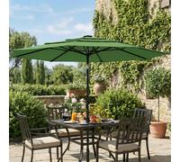 Outsunny 3 m Garden Parasol, Parasol Umbrella with 3-tier Roof, Crank Handle, Tilt Function, Polyester Canopy, Outdoor Table Umbrella for Patio, Garden, Green