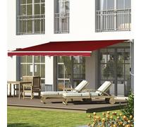 Outsunny 2.5m x 2m Garden Patio Manual Awning Canopy w/ Winding Handle Red - 250cm x 200cm x 160cm