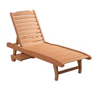 Outsunny Garden Patio Sun Lounger, Outdoor Wooden Sun Bed with Built-In Table, Reclining Backrest and Rolling Wheels for Sunbathing, Red Brown Brown