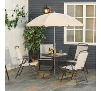 Outsunny Garden Patio Texteline Folding Chairs Plus Table and Parasol Furniture Bistro Set 6 Pieces - Black/Cream