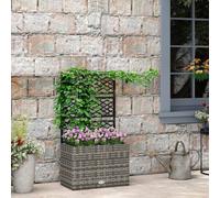 Outsunny Garden PE Rattan Planter Box w/ Trellis Flower Raised Bed, 57x30x107cm