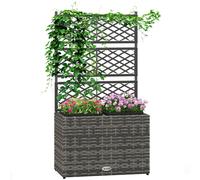 Outsunny 22 L Rattan Planter with Trellis, Freestanding Raised Beds for Garden with Two Plant Boxes, Outdoor Planter for Climbing Plants, Flowers, 57 x 30 x 107 cm, Mixed Grey