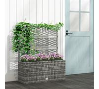 Outsunny Garden PE Rattan Planter Box w/ Trellis Flower Raised Bed, 84x30x107cm