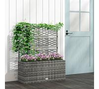 Outsunny Garden PE Rattan Planter Box w/ Trellis Flower Raised Bed - 84x30x107cm | TJ Hughes