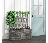 Outsunny Garden Planter with Trellis, Free Standing Flower Raised Bed for Climbing Plants, 33L PE Rattan, 84cm x 30cm x 107cm, Light Grey