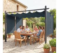 Outsunny Garden Pergola with Retractable Roof Canopy, Dark Grey