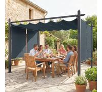 Outsunny Garden Pergola with Retractable Roof Canopy, Dark Grey