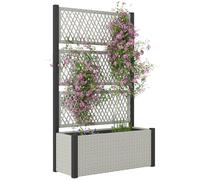 Outsunny Garden Planter Box with Trellis, Liner, Rattan Raised Bed, Trough Planter with Topped Trellis for Climbing Plants, Vegetables, Flowers, 90 x 35 x 148 cm, Mixed-grey
