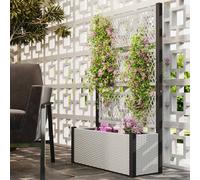 Outsunny Garden Planter Box With Trellis, Rattan Raised Bed In Grey Grey