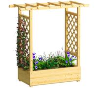Outsunny Garden Planter with Trellis, 110 x 44 x 113 cm, Natural | Wooden Raised Bed for Garden, Hanging Roof, Drainage Holes, Outdoor Trellis Planter Box, for Vegetables Herbs and Flowers