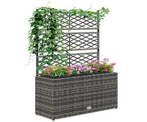 Outsunny Garden Planter with Trellis, Free Standing Flower Raised Bed for Climbing Plants, 33L PE Rattan, 84cm x 30cm x 107cm, Light Grey