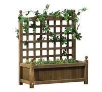 Outsunny Garden Planters with Trellis, 64 x 28 x 75 cm, Brown | Wooden Raised Beds for Garden, Free Standing Flower Pot, Indoor Outdoor Display Rack for Climbing Vines