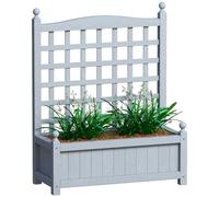 Outsunny Garden Planters with Trellis, 64 x 28 x 75 cm, Grey | Wooden Raised Beds for Garden, Free Standing Flower Pot, Indoor Outdoor Display Rack for Climbing Vines
