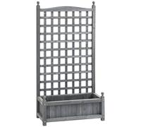 Outsunny Garden Planters with Trellis for Climbing Vines, Wood Raised Beds for Garden, Flower Pot, Indoor Outdoor, Grey