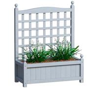 Outsunny Garden Planters with Trellis for Climbing Vines, Wooden Raised Beds for Garden, Free Standing Flower Pot, Indoor Outdoor Display Rack, 64 x 28 x 75 cm, Grey