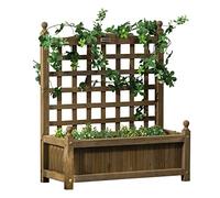 Outsunny Garden Planters with Trellis for Climbing Vines, Wooden Raised Beds for Garden, Free Standing Flower Pot, Indoor Outdoor Display Rack, 64 x 28 x 75 cm, Brown