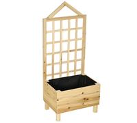 Outsunny Garden Planters with Trellis for Vine Climbing, Distressed Wooden Raised Beds, 90x43x150cm, Natural Tone