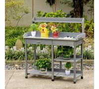 Outsunny Garden Potting Table Workstation w/ Metal Tabletop, Drawer, Shelves