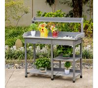 OUTSUNNY Garden Potting Table Workstation with Metal Tabletop, Drawer, Shelves in Grey Outsunny Grey