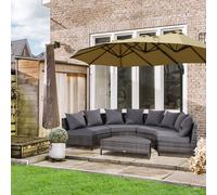 OUTSUNNY Garden Rattan Furniture 4 Seaters Half-round Patio Outdoor Sofa & Table - Grey Outsunny Grey