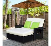 Outsunny Garden Rattan Furniture Set 2 Seater Patio Sun Lounger Daybed Sun Bed - Black - Steel, PE Rattan, Polyester - 130cmx76cmx96cm