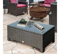 Outsunny Rattan Garden Furniture Coffee Table Patio Iron Frame Tempered Glass (Black)