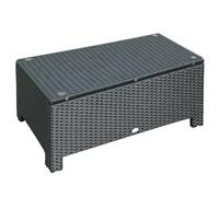 Outsunny Garden Rattan Side Table, Wicker Coffee Desk, Glass Top, Black