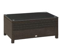 Outsunny Garden Rattan Side Table,Wicker Coffee Desk, Glass Top, Mixed Brown