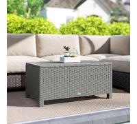 Outsunny Garden Rattan Side Table, Wicker Coffee Desk, Glass Top, Light Grey, Grey