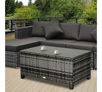 Outsunny Garden Rattan Side Table,Wicker Coffee Desk, Glass Top, Mixed Brown - Mixed Grey - Rattan - 85cm x 50cm x 39cm