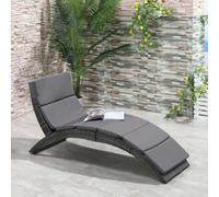 Outsunny Garden Rattan Sun Lounger Foldable Patio Chaise Chair In Grey Grey
