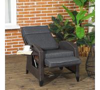Outsunny Outdoor Recliner Chair w/ Cushion Rattan Reclining Lounge Chair, Grey, Grey
