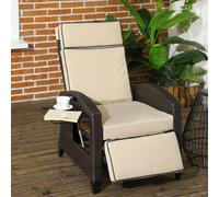 Outsunny Garden Recliner W/ Cushion, Reclining Rattan Chair, Khaki/brown