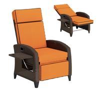 Outsunny Garden Recliner with Cushion, Outdoor Recliner Chair with Adjustable Backrest & Footrest, Side Tray, Orange