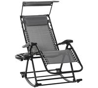 Outsunny Garden Rocking Chair Folding Recliner Outdoor Adjustable Sun Lounger Rocker Zero-Gravity Seat with Headrest Side Holder Patio Deck - Grey Grey