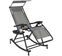 Outsunny Garden Rocking Chair Folding Recliner Outdoor Adjustable Sun Lounger Rocker Zero-Gravity Seat with Headrest Side Holder Patio Deck - Grey Grey