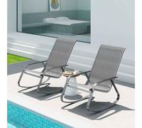 Outsunny Garden Rocking Chairs Set of 2, Ergonomic Outdoor Rocking Chairs with Armrests, High Backrest, Steel Frame Relaxing Rocker Armchair Seats for Patio, Balcony, Porch, Grey Grey